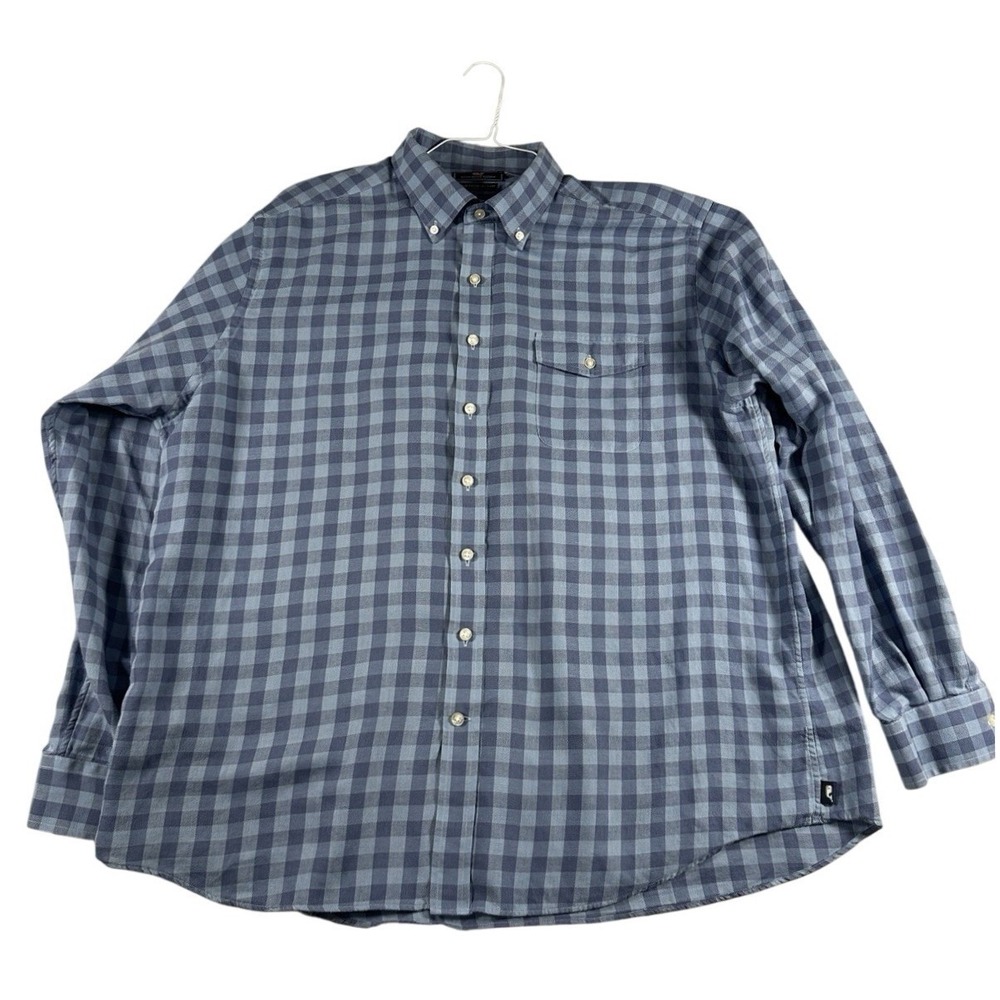 Vineyard‎ Vines Slim Fit Crosby Shirt Blue Grey Check Cotton Linen Mens XL